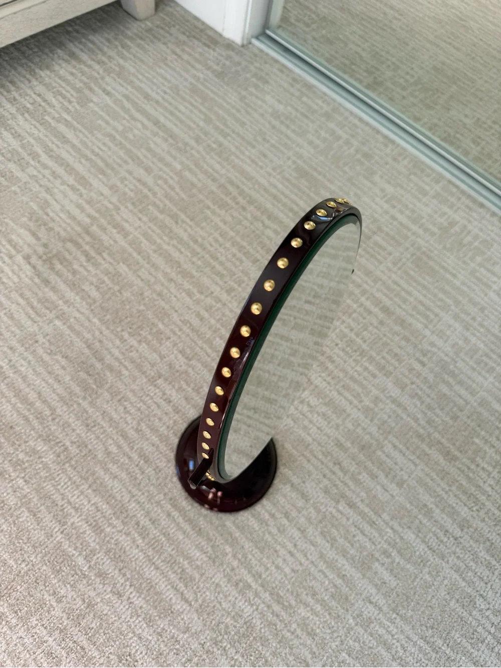 Gucci Oval Vanity Mirror in Dark Red with Gold Stud Trim